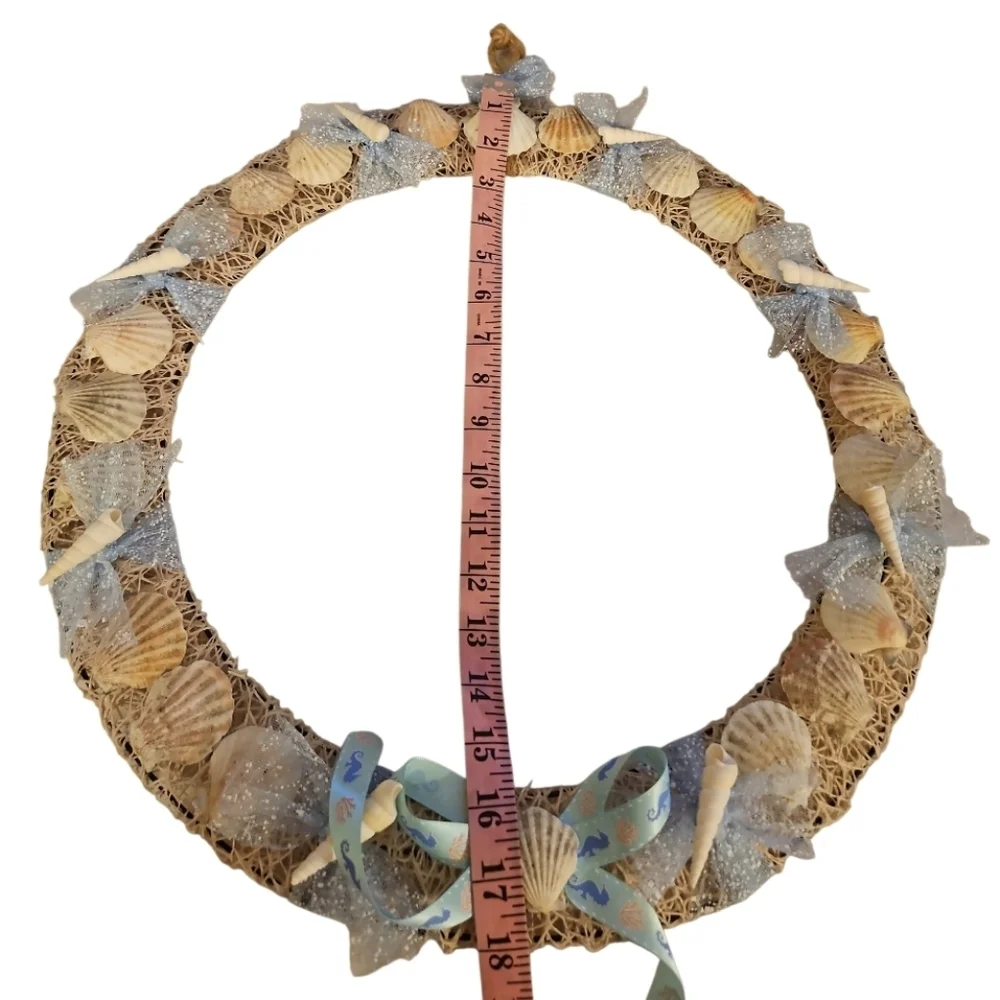 Seashell Ribbon Wreath Handmade Coastal Wall Decor